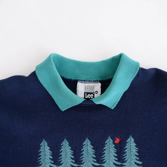 Vintage Lee Heavyweight Navy Embroidered Northwoods Wisconsin Collared Sweater M - Picture 12 of 13